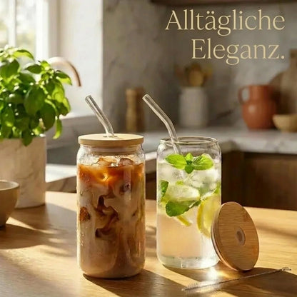Hochwertiges Gläser-Set aus Glas und Bambus.