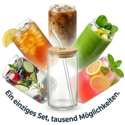 Hochwertiges Gläser-Set aus Glas und Bambus.