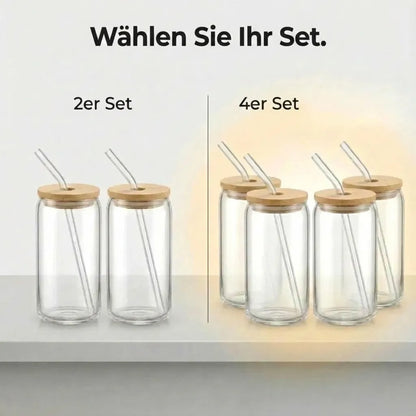 Hochwertiges Gläser-Set aus Glas und Bambus.