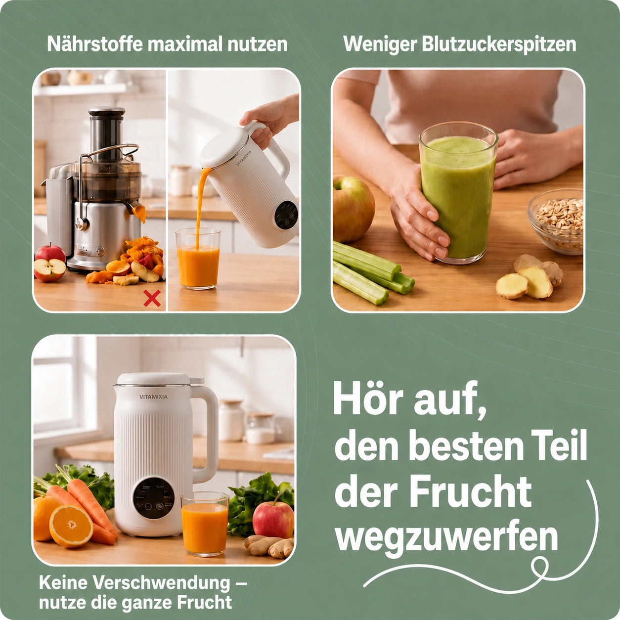 Vitamixia: Das 8-in-1-Gerät, das 100 % Ihrer Ballaststoffe bewahrt – und sich selbst reinigt.